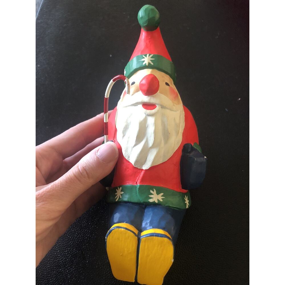 Vtg hand painted folk art santa Bright Vibrant Colors Resin? Wood Look Light